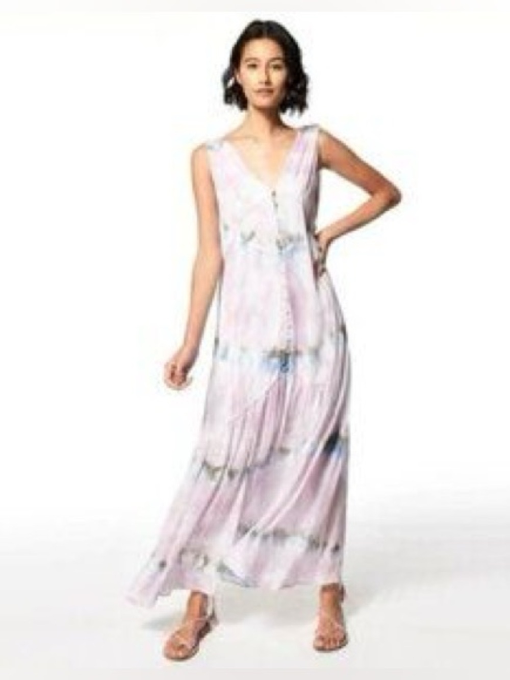 Young Fabulous & Broke Raquel Tie-Dye Maxi Dress — Green, White & Pink — Size L